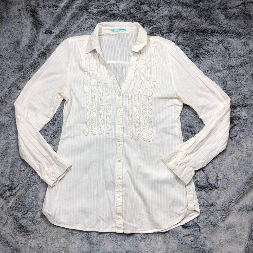 Maurices Cream Colored Tuxedo Slightly Sheer Blouse size Large - Picture 2 of 11